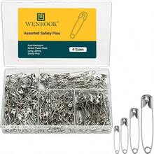 300 Pack Safety Pins Assorted, 4 Different Sizes, Strong Nickel Plated Steel, Safety Pins Clothes, Crafts, Pinning And More - 各種尺寸 - 查看 2