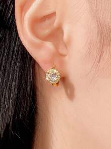 BALMORA A Pair Of Sterling S925 Sterling Silver Simple Fashion Round Zirconia Hoop Earrings For Women Daily Life Jewelry Gift