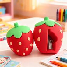 1个可爱草莓造型削笔器，卡哇伊风格彩色削笔器，小巧手持式削笔器，水果造型手动削笔器，办公/家庭/学校用品配件