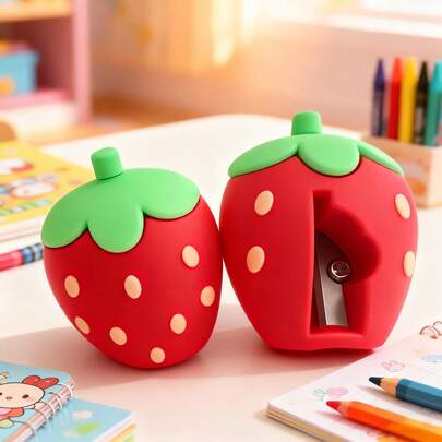 1 pieza Sacapuntas de lápiz con forma de fresa linda, sacapuntas de lápiz de estilo Kawaii de colores, sacapuntas de lápiz manual compacto con forma de fruta, accesorio de útiles escolares/de oficina/para el hogar
