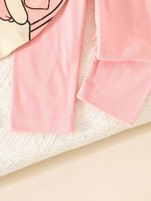 طقم ملابس كاجوال لطفلة/طفل رضيع يتكون من هودي بطبعة قطة جميلة وبنطلون بلون أحادي - وردي - مشاهدة 8