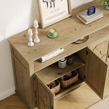 Natural Sideboard Buffet Cabinet , Mid-Century Modern 4 Door Natural Console Table Storage Cabinet , Open Storage Shelf  With Adjustable Shelves, 60 Inches Coffee Bar Cabinet Table For Kitchen,  Living Room - Camel - View 6