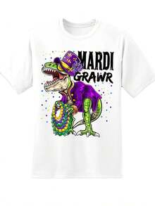 Mardi Gras Dinosaur T Rex Costume Shirt Carnival Party Wear Fun Graphic Tee For Women And Men Festive Mardi Gras Celebration Apparel,220g - 白色 - 查看 2