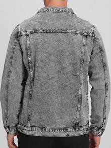 Men's Denim Jacket With Rhinestone Embellishment, Casual Street Style, Spring/Autumn - Grey - View 2