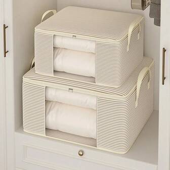 1 pieza/2 piezas Bolsa de almacenamiento de ropa y edredón de temporada visible, bolsa de almacenamiento de gran capacidad de tela no tejida minimalista, bolsa de almacenamiento de armario, organizador multiusos, a prueba de polvo y humedad, plegable. Adecuado para uso doméstico