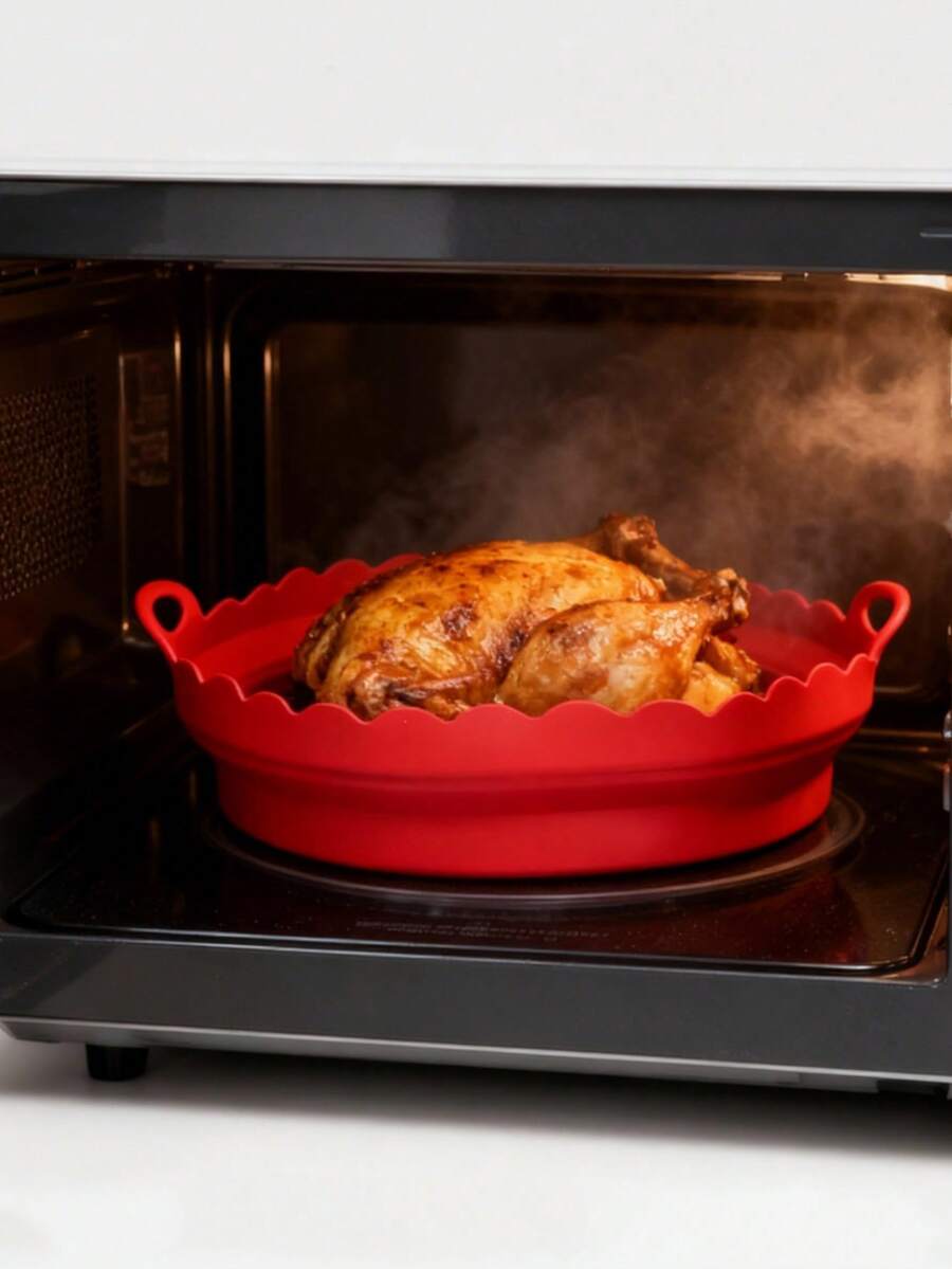 1 szt. Nowa składana silikonowa tacka do grilla do frytkownicy powietrznej, silikonowa mata nieprzywierająca, wielokrotnego użytku, idealny prezent na urodziny i święta, do pieczenia, smażenia i kuchenki mikrofalowej, łatwa do czyszczenia i odporna na ciepło, akcesoria do piekarnika, akcesoria kuchenne