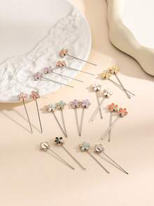 1包/20个花朵披肩别针，日常佩戴，随机发货 - 銀色 - 查看 4