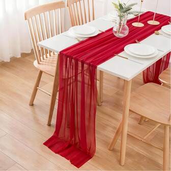 Camino de mesa de gasa roja y cenefa - Adecuado para el Día de San Valentín, citas, fiestas de bodas, decoración de mesa