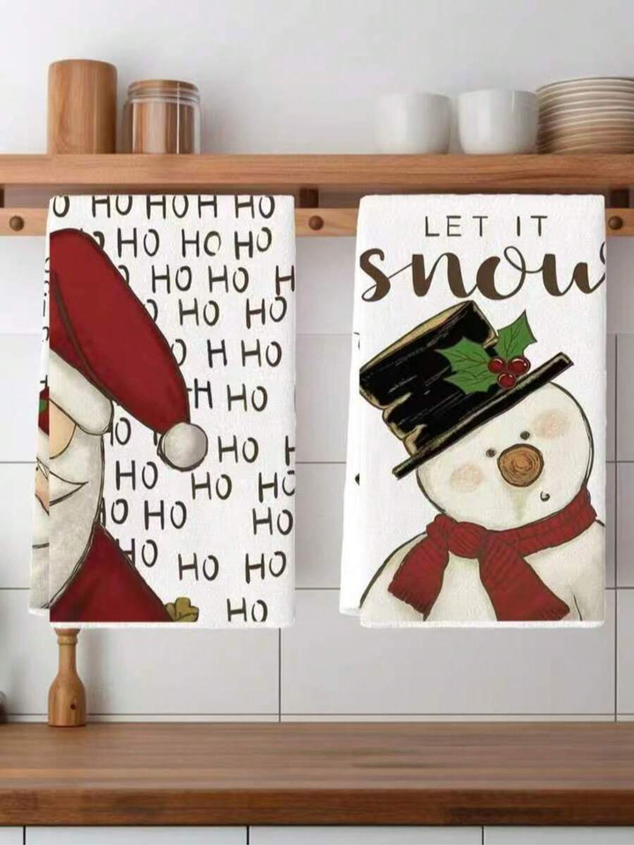 2pcs Christmas Gnome Kitchen Towels - Soft, Absorbent Microfiber Dish & Hand Towels For Holiday Decor, Perfect For Cooking, Baking & Cleaning