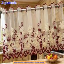 1 buah Tirai Pendek Motif Bunga Bordir, Gaya Romantis Prancis, Bahan Poliester, Tirai Jendela Kecil/Pembatas, Cocok untuk Ruang Tamu, Jendela Kamar Tidur, Lemari, dan Dekorasi Pintu - MultiWarna - View 2