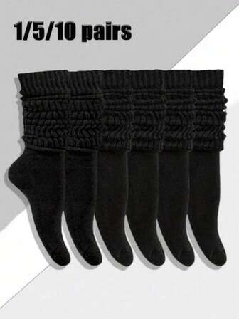 1/5/10 Pairs Of Black Fashionable Bubble Pile Socks For Women, Comfortable, Breathable, Classic, European Style, Casual Socks, Mid-Calf Socks, Suitable For Pairing With And Fashion Brands. Canvas Shoes, Sports Shoes And Socks