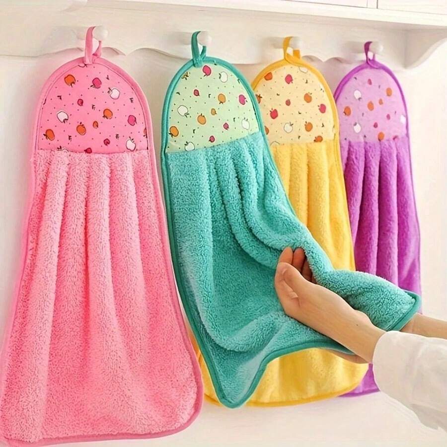 3/10pcs Coral Velvet Fleece Fingertip Towel Set Bathroom Supplies With Hanging Loop For Hand Drying, Dishwashing And Bathroom Use, Tea Towel, Soft Hand Towel, Absorbent Cloth Dishcloths, Hanging Cloth, Kitchen Accessories