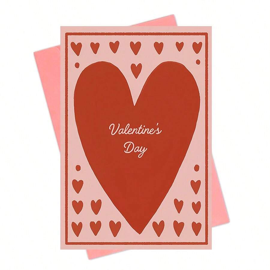 1pc Heart-Filled Valentine's Day Greeting Card - Romantic Red & Pink Design With Hearts - Perfect For Boyfriends, Girlfriends, Husbands, And Wives - Classic Love Expression - Multicolor - View 1