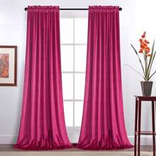 63 Inch Length Berry Color Block Rod Pocket Thermal Insulated Window Drapes Set Living Room/Bedroom/Dining Room, W52 X L63, 2 Panels, Home Decor - Hot Pink - View 8