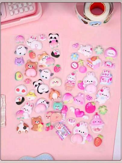 4/2pcs Soft & Cute -Shaped Stickers, Creative 3D Animal Shaped Stress Relief Stickers, Adorable 3D Bubble Animal Stickers For Decoration On Laptop, Water Cup, Planner, Perfect Gift For Friends, Birthday, Holiday, Christmas, Halloween (Random Color & Design)