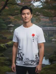 Men's T-Shirt Japan Oriental Sunset Premium - 白色 - 查看 2
