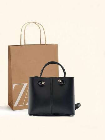 Fashion Classic Joker Solid Color Pu Waterproof Fabric Double-Handle One-Shoulder Tote Bag, Drawstring Lining Opening And Closing Ladies' One-Shoulder Wallet, Elegant Business Commuter Bag, Retro Ladies' Fashion Bag, Suitable For Traveling Shopping, Commuting To Work, And Going Out For Parties.