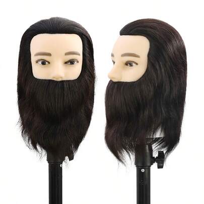 Male Mannequin Head,Training Head With 100% Human Hair 12inch Barber Mannequin Head Male Mannequin Head With Beard For Hair Styling, Practicing Cut Styling