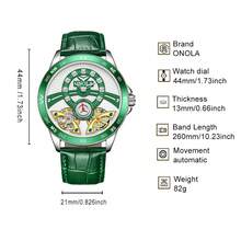 Reloj de hombre ONOLA de diseño de lujo casual con caja dorada, correa de cuero marrón, reloj mecánico de esqueleto de marca de lujo con doble rueda volante en el dial