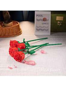 3-Color DIY Wooden Rose/Flower Building Blocks, Suitable For Desktop Decor, Also Great For Valentine's Day, Christmas, And Halloween. Best Gift For Girlfriend (Vase Not Included) - Multicolor - View 9
