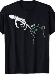 Skeleton Hand Boop On A Cats Nose Funny Halloween Graphic T-Shirt - 黑色 - 查看 1