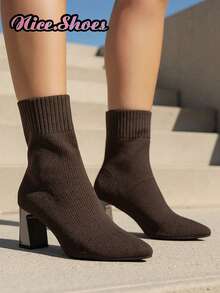 2025新款女士粗跟尖头靴,弹力修身靴,袜靴,高跟短靴,绑带,黑色保暖靴,高跟中筒粗跟靴,舒适时尚尖头高跟鞋,休闲优雅靴,黑色靴,红色靴,棕色靴,咖啡色靴,卡其色靴,棕色靴 - 棕色 - 查看 5