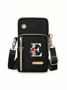 Women's Phone Pouch, Mini Crossbody Bag, Floral & Letter Pattern, Large Capacity Vertical Coin Purse, Equipped With Black Earphone Anti-Lost Strap, Sports Armband/Running Wristband, Mini Casual Crossbody Phone Bag With Earphone Hole, Fashionable Office Lady & Student Work Bag, Business Commute Briefcase, Anniversary Gift, Couple Gift, Birthday Gift, Valentine's Day Gift, Christmas Gift, Thanksgiving Gift - Multicolor - View 12