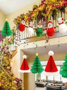 1 قطعة - قبعة عسل الميلاد، زينة شجرة الميلاد المجوفة معلقة، خلفية ديكور الميلاد، قبعة عسل حمراء وبيضاء، زينة شجرة الميلاد الخضراء الداكنة المجوفة معلقة، زينة الميلاد المعلقة للمنزل والمكتب