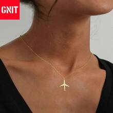 GNIT Aomogo Map Shape Stainless Steel Unisex Necklace Pendant, Fashionable Pendant Chain, Beautiful Men's Necklace, Party Gift - Golden Double-tooth Airplane - View 2