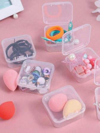 Transparent Square Plastic Jewelry Storage Boxes With Snap-Shut Lids, Fabric-Lined Interior & Clear Lids - Modern Mini Organizer For Earrings, Trinkets, Home Decor, Trinket Container, Minimalist Design, Secure Closure, Small Business Owners,Gift Box,Jewellery Box,Organizer Box,Accessories Organizer,Bracelet Box,Ring Box,Gift Ideas For Women