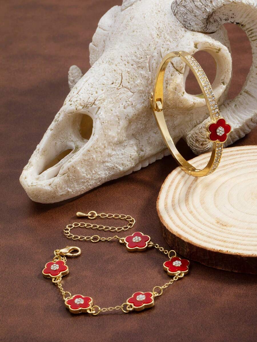 1 Set Elegant Minimalist Chic Business Style Lucky 5-Leaf Flower Design - Red - View 1