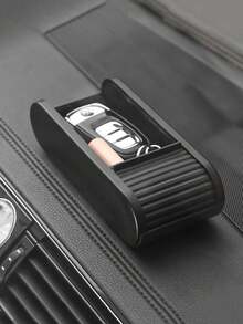 1pc Black ABS Plastic Car Interior Storage Box With Lid, Dashboard Coin Box, Auto Accessories