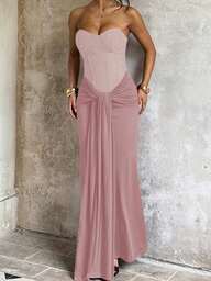 1 st. Enfärgad elegant stickad klänning med snurrdragkedja och rygglös, lämplig för bröllop, födelsedagsfest, formell kväll, hemkomstfest, singelfest, alla årstider