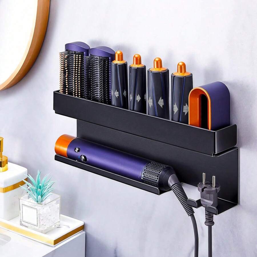 Wall Mount Blow Dryer & Curling Iron Holder Rack, For Storing Hair Care Products, Blow Dryer And Curling Iron, No Drilling Required Hair Tool Storage Box, Bathroom/Salon Hair Tool Storage Rack Bathroom - Multicolor - View 1
