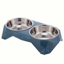 Upgraded Diamond Pattern Stainless Steel Pet Double Bowl, Plastic, Raised Anti-Slip Neck Protection Feeding Bowl, Multiple Colors Available, Suitable For Medium & Small Dogs, Cats - Multicolor - View 12
