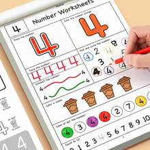 Cuaderno de ejercicios de 32 páginas con diseño de gato lindo y coloridas ilustraciones, que incluye ejercicios de trazado de números y letras, páginas de práctica de escritura, actividades de conteo, contenido de aprendizaje de jardín de infantes, diseño divertido, papel resistente - Multicolor - Ver 10