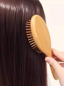 Bamboo Hair Brush, Natural Wooden Anti-Static Smooth Hair Scalp Massage Comb, Air Cushion Styling Tool, Unisex, Christmas Gift - Apricot - View 3
