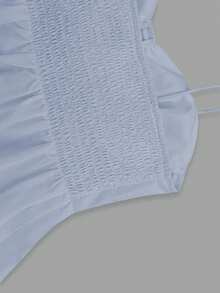 1pc Women's Casual Sleeveless Ruffle Hem Blouse, Elegant French Minimalist Pure White Tube Top Cropped Camisole, Fitted Vacation & Commute Lightweight Camisole Tie Front Tank Top, Y2K Sexy Babydoll Accentuates Curves Outerwear, Spring/Summer/Autumn - Blue - View 6