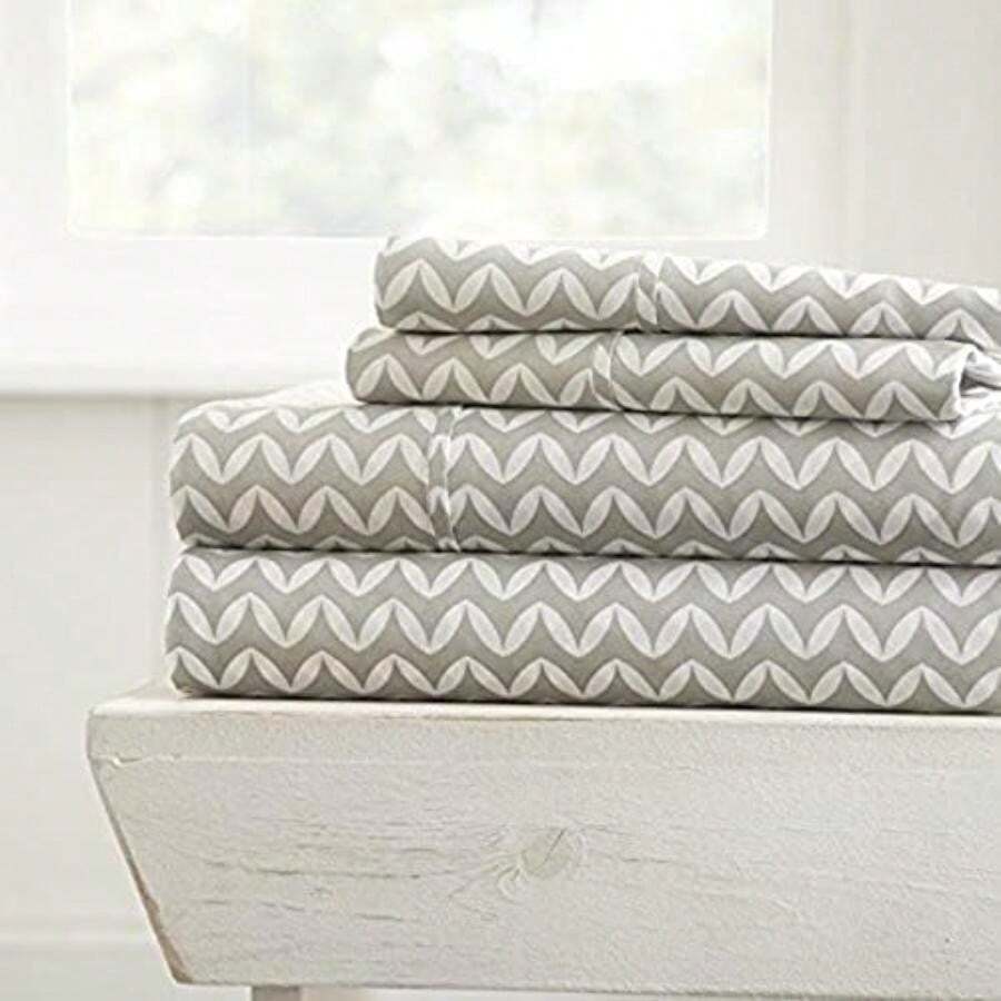 Linen Market - Juego de sábanas de 4 Piezas, Estampado, tamaño , Sage(Queen Puffed Gris Claro) - Multicolor - Ver 1