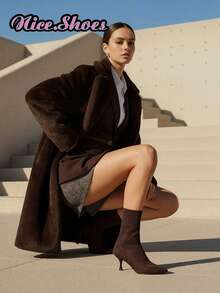 2025新款女士尖头修身踝靴，优雅踝靴，简约时尚显瘦舒适高跟靴，百搭各种服饰，现有黑色、米色、酒红色、红色、紫红色可选。 - 咖啡棕 - 查看 6