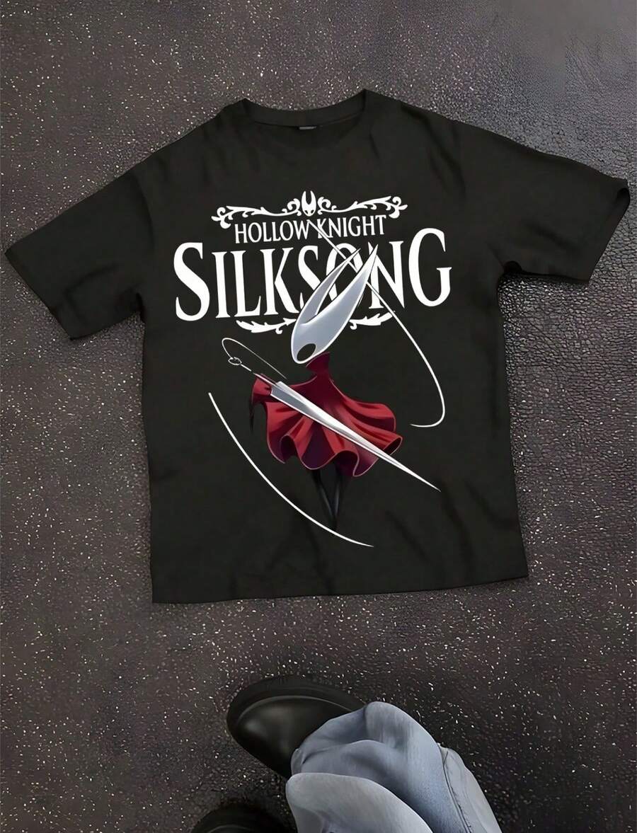 2025 Summer New Hollow Knight Silk Song Game Printed Graphic T-Shirt Men Women Short Sleeve T-Shirt High Quality Street - 黑色 - 查看 1