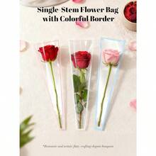 DClear Color Edge Floral Packaging Bag50pcs Single Flower Sleeve Waterproof Floral Bouquet Cellophane Sleeves For DIY Wedding Valentine's Day Gift Wrapping Plies Blue - Màu xanh lam - Xem 3