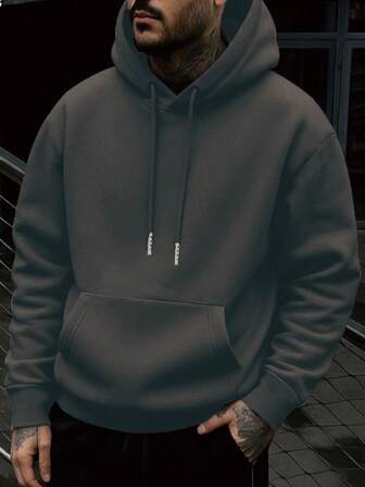 1pc Men's Solid Color Long Sleeve Hooded Sweatshirt, Suitable For Casual Everyday Wear And Gift For Friends, Autumn/Winter