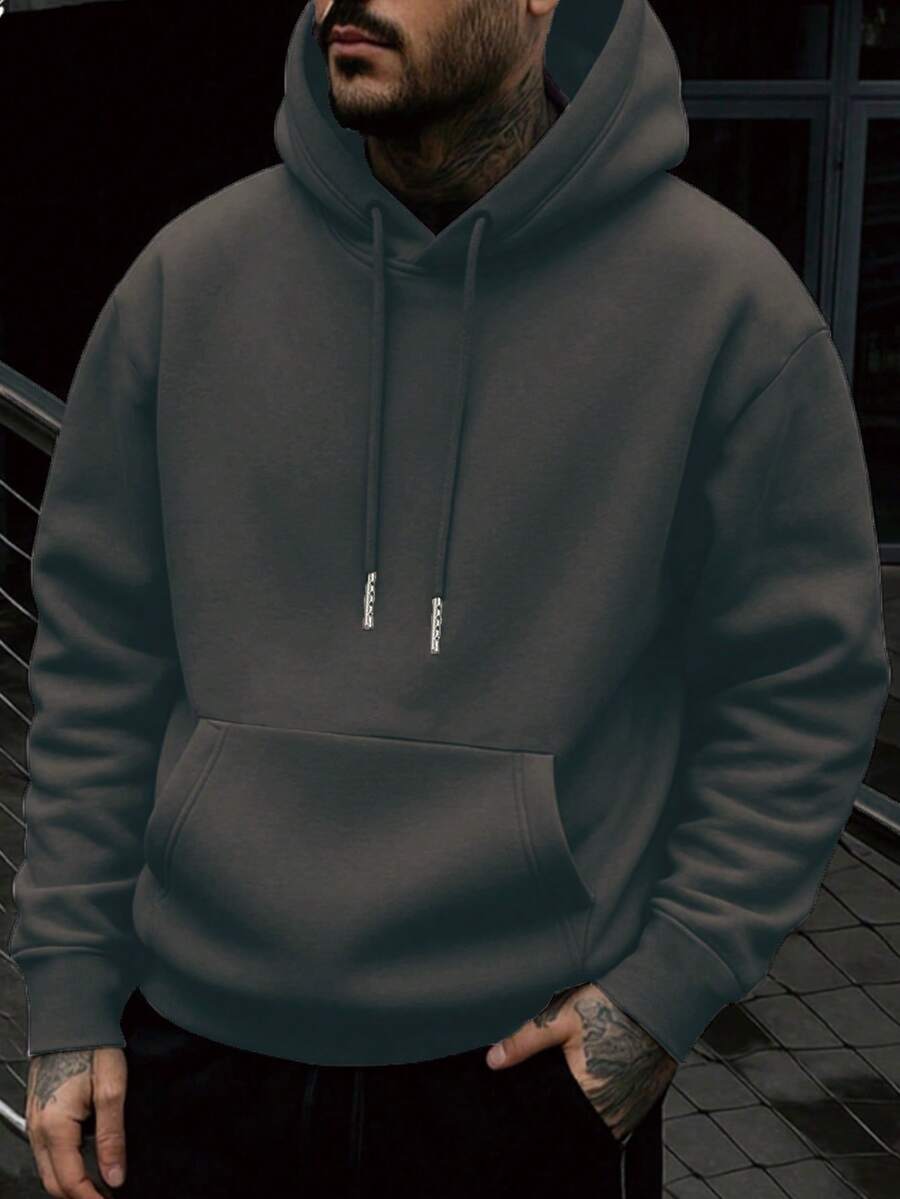 男士纯色长袖连帽卫衣，1件装，适合日常休闲穿着，也可作为礼物送给朋友，秋冬季款