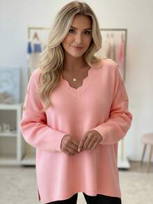 كنزة صوفية كاجوال أنيقة للنساء، رقبة طاقم من الدانتيل، لون أحادي، شتوي