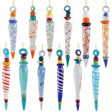 yJOYIN 12 Adornos Coloridos de carambano de Vidrio con linea de Vidrio para decoracion de arbol de Navidad arbol de Navidad de 3.5 a 3.7 Pulgadas para Colgar en 12 diseños Diferentes - Multicolor - Ver 1
