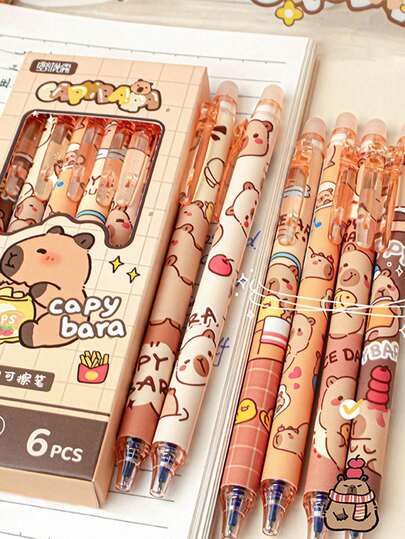 精致可爱的卡通可擦凝胶笔，随机图案。适用于办公、学习和书写。礼盒装，包含多支笔，可作为学生文具、小奖品。书写流畅速干，是日常书法练习的理想之选。可擦凝胶笔适合亲子教育，男女学生均可使用。