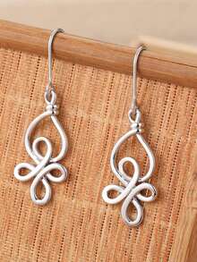 1 par de pendientes vintage con colgante de nudo, accesorio personalizado para mujer adecuado para uso diario, un regalo ideal para amigos y colegas - Plateado - Ver 8