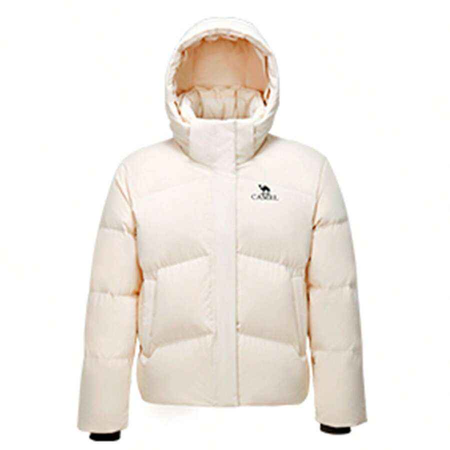 CAMEL CROWN Chaqueta acolchada con capucha corta para mujer, chaqueta acolchada de longitud media, chaqueta de invierno gruesa y cálida para senderismo - Gris avellana - Ver 1