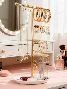 [US-Based Shipping]1pc Elegant Metal Jewelry Stand With Tray For Stylish Storage And Display Of Necklaces,Jewelry Towers, Earrings, And Bracelets, Perfect Earring Display Stand For Home Organization Or Jewelry Retail, Ideal Christmas Gift For Fashion Lovers, Enhance Your Holiday Decor With This Chic Accessory, Perfect For Thanksgiving, New Year, And Valentine's Day Celebrations.Jewelry Storage Rack, Jewelry Display Stand, Metal Frame Suitable For Storing And Displaying Necklaces, Earrings, Bracelets, And Rings. Elegant Jewelry Storage Display Rack, Perfectly Suited For Necklaces, Bracelets, Earrings, And Rings, Organizing Accessories With Stylish Charm. Elegant, Modern, Minimalist, Practical, Multifunctional, And Highly Decorative, It's Ideal For Bedrooms, Vanities, And Wardrobes. Makes A Wonderful Gift For Girls And Women, Perfect For Birthdays, Christmas, Back-To-School Season, Holiday Gifts, Thanksgiving, New Year, And Valentine's Day. Festive Decor, Fashionable. - Nhiều màu - Xem 7